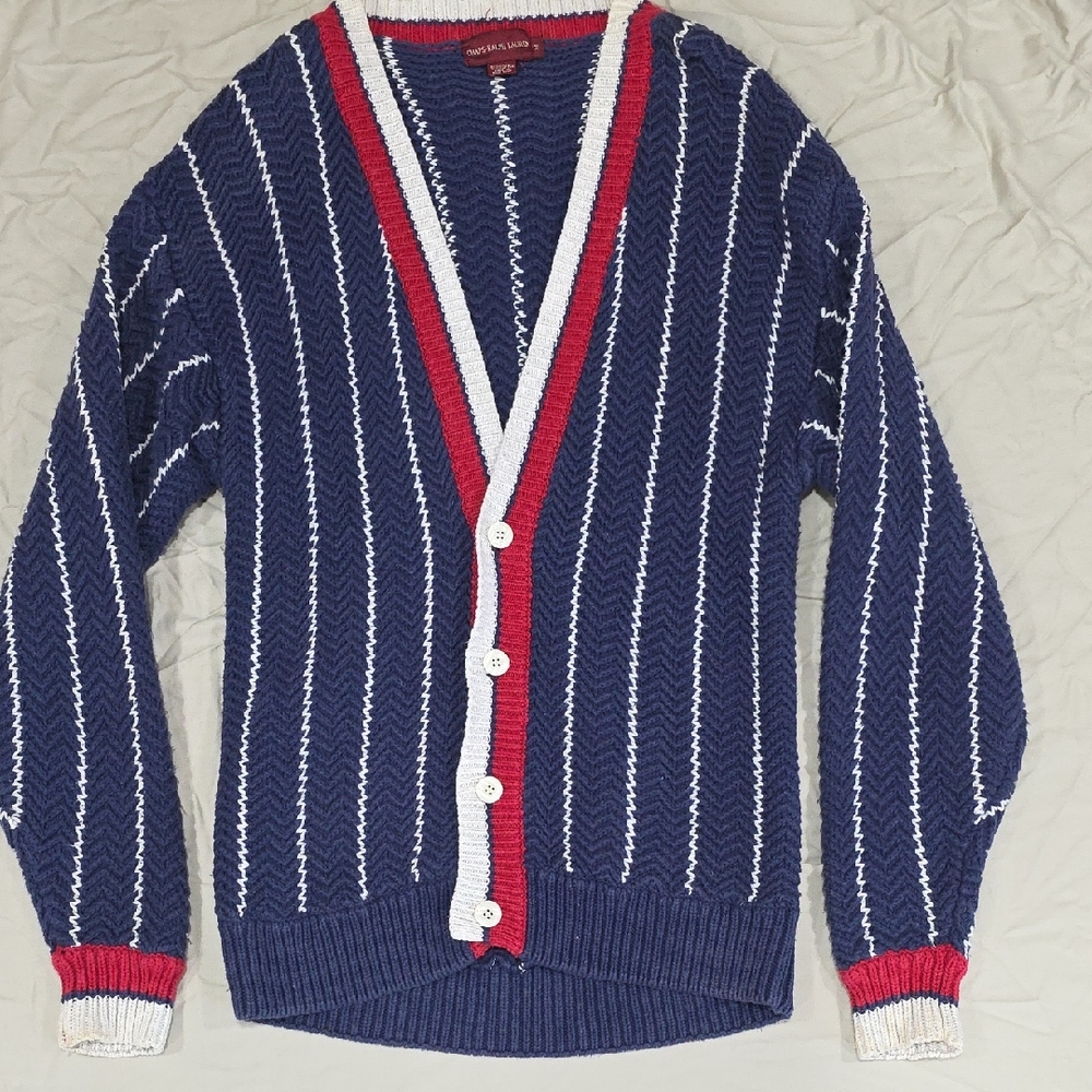 Chaps By Ralph Lauren Blue and Red Striped Cardigan
